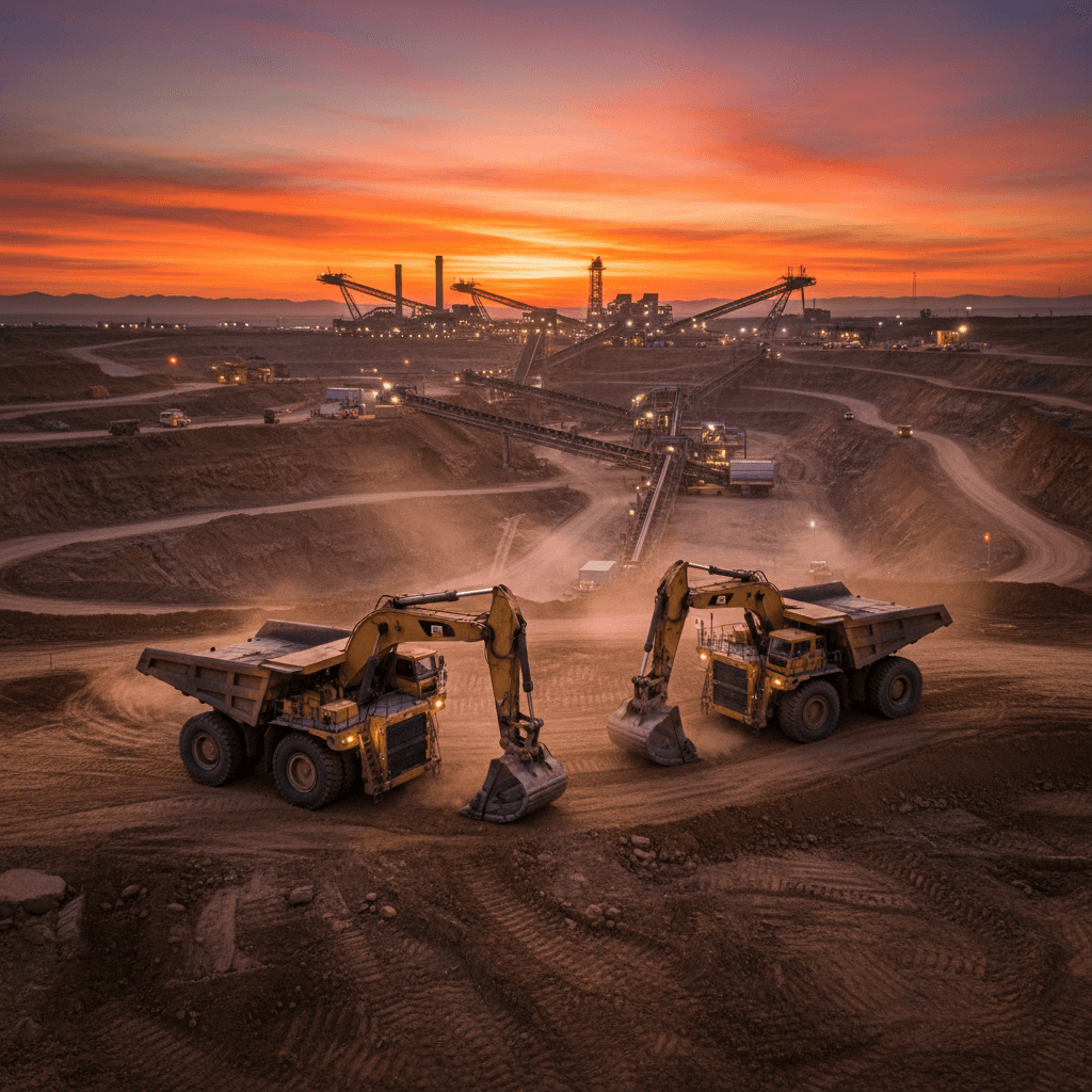 Active mining site with excavation equipment