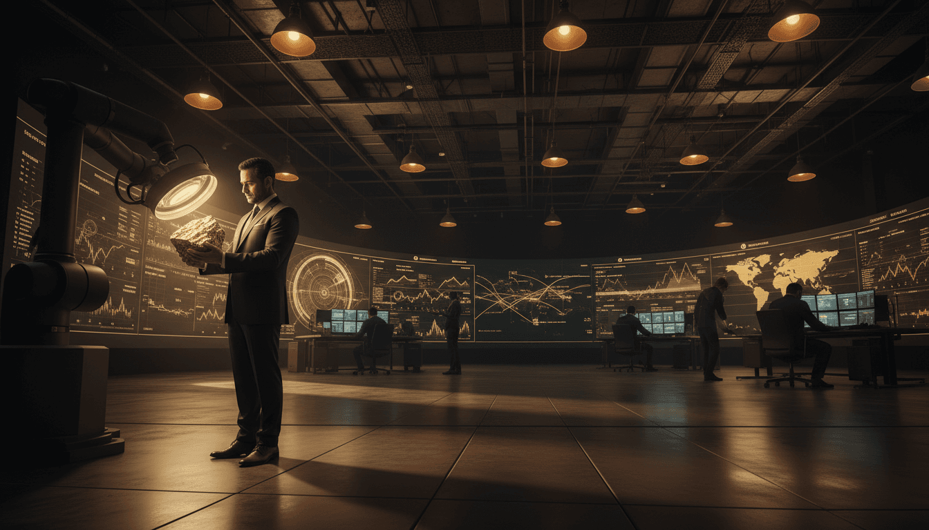 Professional examining precious metal samples in trading center