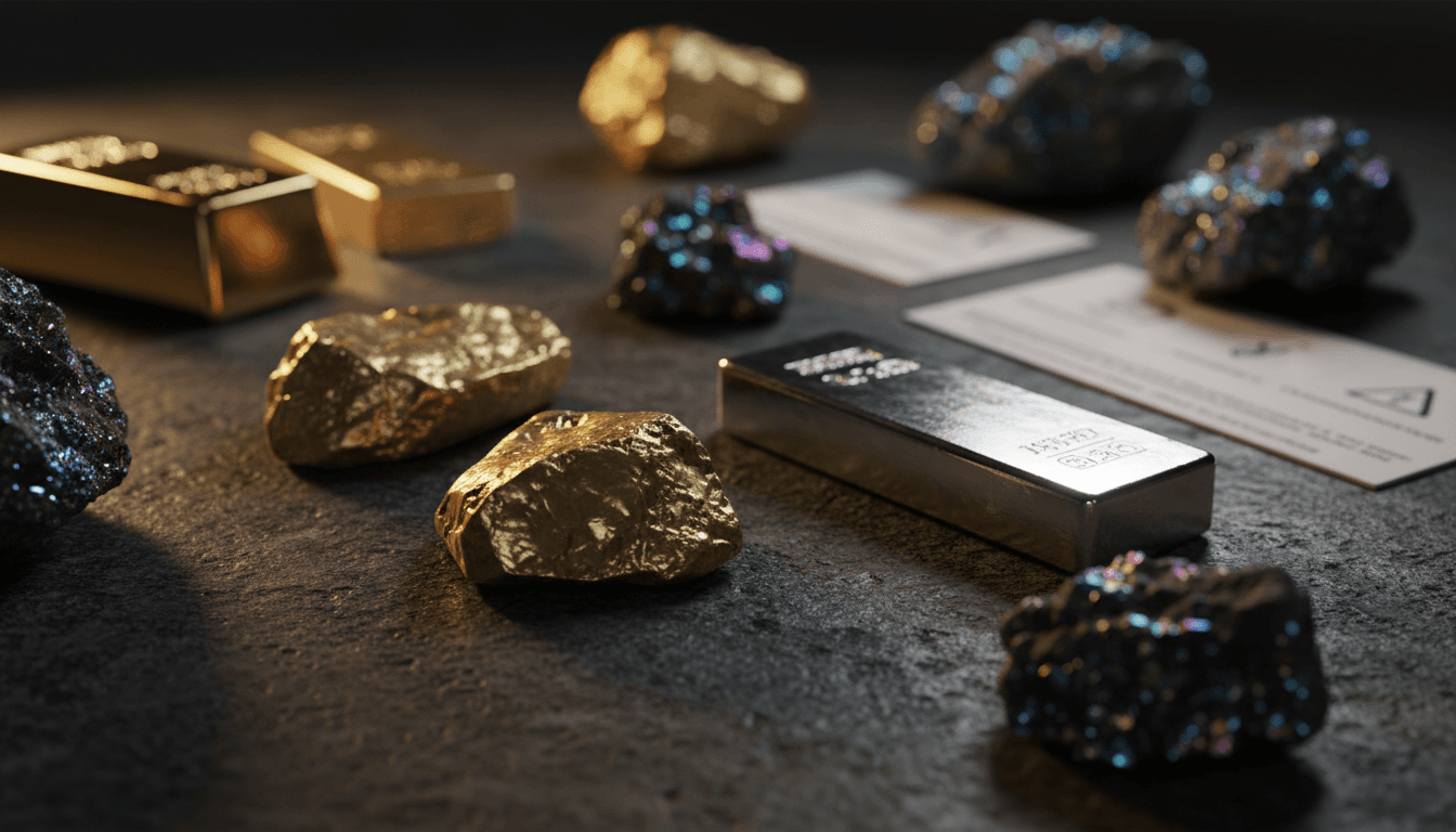 Close-up of precious metals and strategic mineral samples