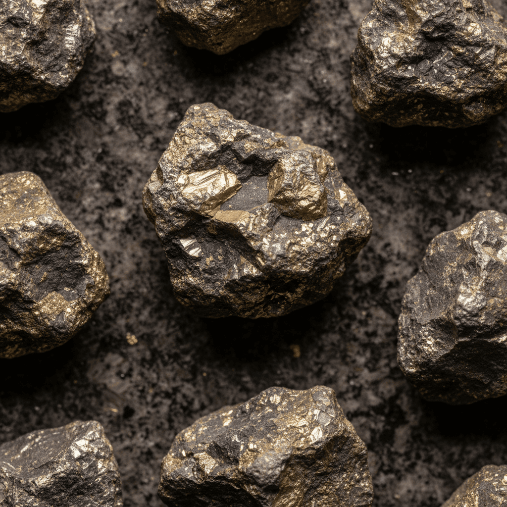 Precious metal ore samples in natural light